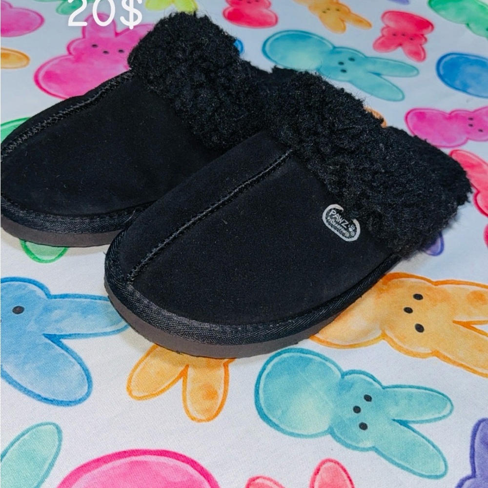 BearPaw Kids Black Faux-Fur Slip-On Clogs